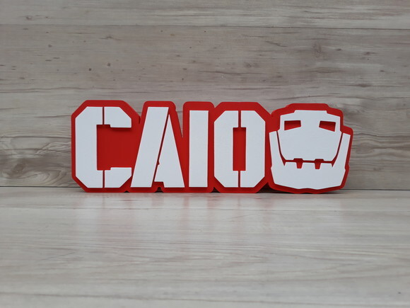 Nome de mesa MDF - Modelo Dinotrux - Caio - 13 cm