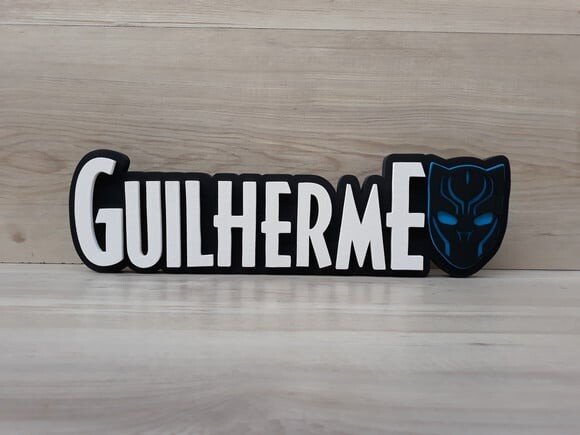 Nome de Mesa Tema PANTERA NEGRA - Guilherme - 12 cm