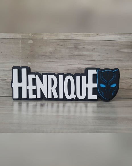 Nome de Mesa Tema Pantera Negra - Henrique - 12 cm