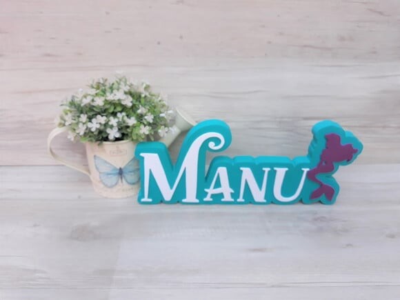 Nome de Mesa Tema PEQUENA SEREIA - Manu - 12 cm