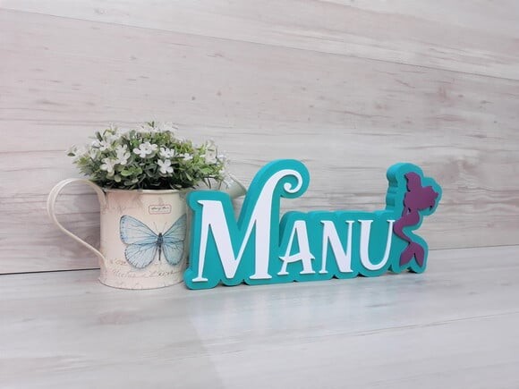 Nome de Mesa Tema PEQUENA SEREIA - Manu - 12 cm
