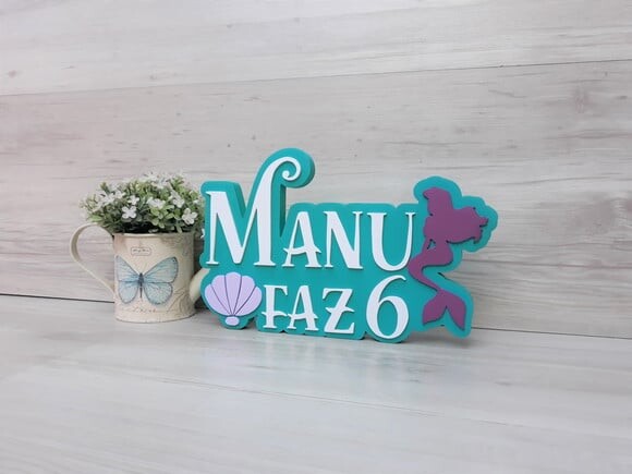 Nome de Mesa Tema PEQUENA SEREIA - Manu faz 6 - 17 cm