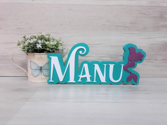 Nome de Mesa Tema PEQUENA SEREIA - Manu - 12 cm
