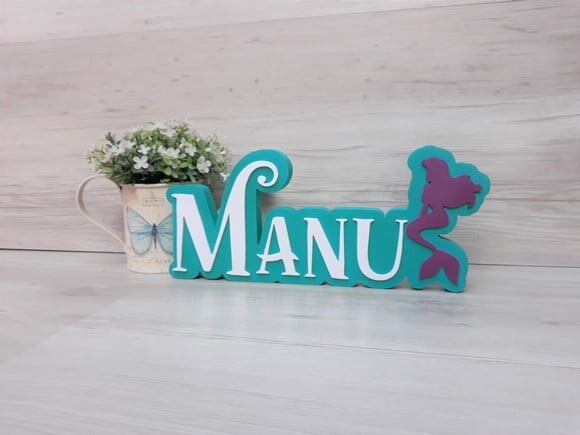 Nome de Mesa Tema PEQUENA SEREIA - Manu - 12 cm