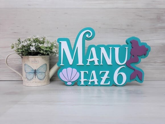 Nome de Mesa Tema PEQUENA SEREIA - Manu faz 6 - 17 cm