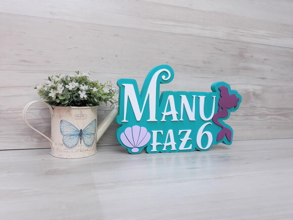 Nome de Mesa Tema PEQUENA SEREIA - Manu faz 6 - 17 cm