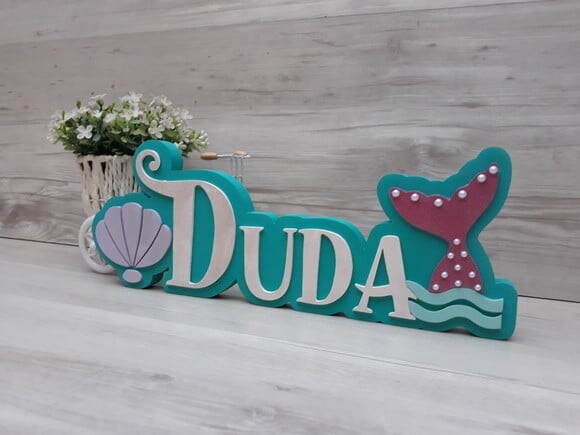 Nome de Mesa Tema SEREIA - Duda - 12 cm