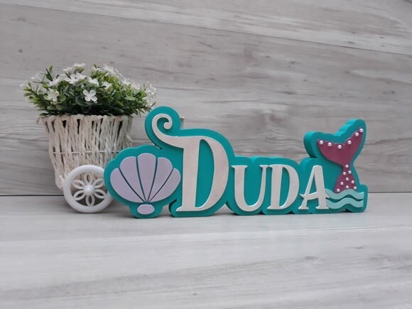 Nome de Mesa Tema SEREIA - Duda - 12 cm