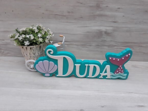 Nome de Mesa Tema SEREIA - Duda - 12 cm