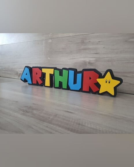 Nome de Mesa Tema Super Mario - Arthur - 10 cm