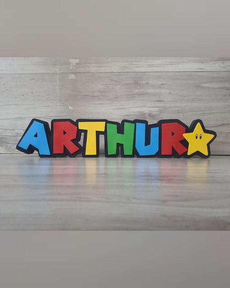 Nome de Mesa Tema Super Mario - Arthur - 10 cm