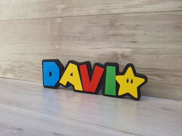 Nome de Mesa Tema Super Mario - Davi - 10 cm