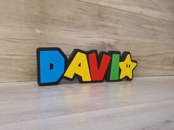 Nome de Mesa Tema Super Mario - Davi - 10 cm