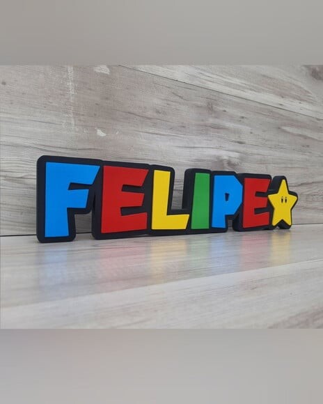 Nome de Mesa Tema Super Mario - Felipe - 10 cm