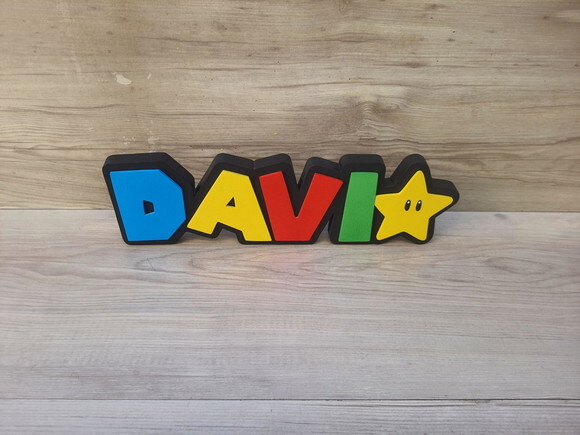 Nome de Mesa Tema Super Mario - Davi - 10 cm