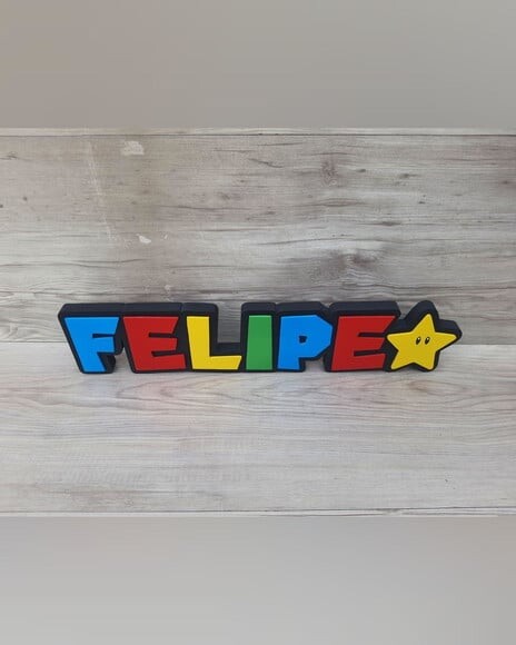 Nome de Mesa Tema Super Mario - Felipe - 10 cm