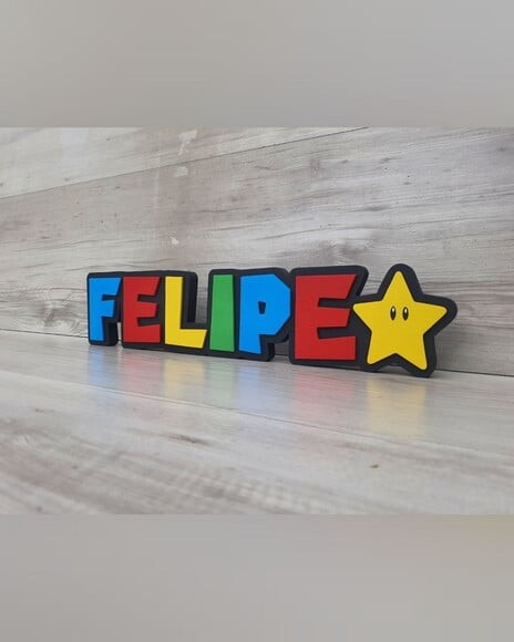 Nome de Mesa Tema Super Mario - Felipe - 10 cm