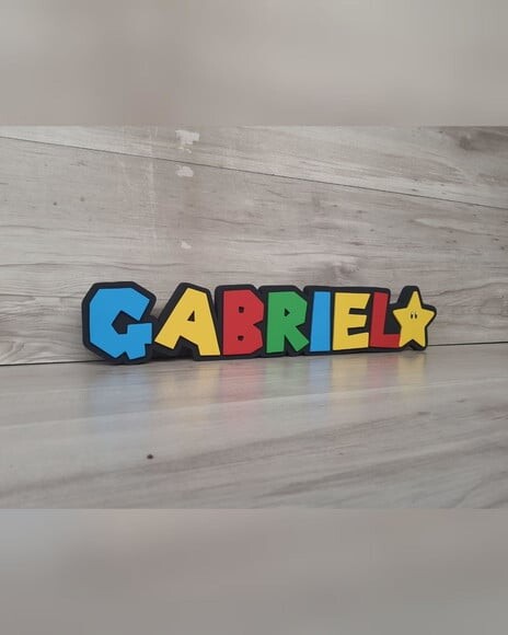 Nome de Mesa Tema Super Mario - Gabriel - 10 cm