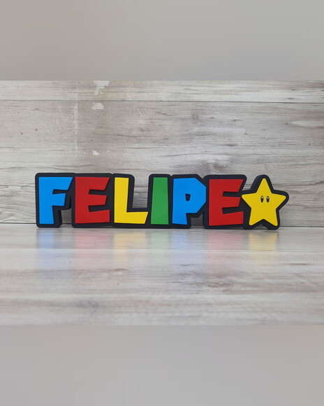 Nome de Mesa Tema Super Mario - Felipe - 10 cm