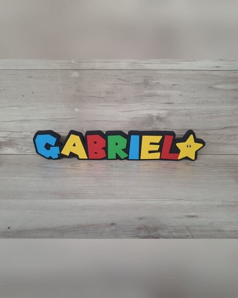 Nome de Mesa Tema Super Mario - Gabriel - 10 cm