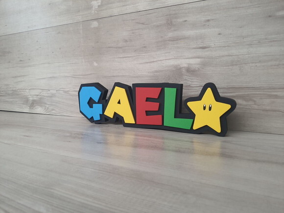 Nome de Mesa Tema Super Mario - Gael - 10 cm
