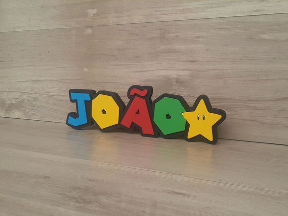 Nome de Mesa Tema Super Mario - João - 10 cm