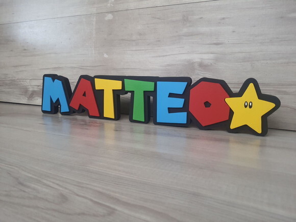 Nome de Mesa Tema Super Mario - Matteo - 10 cm