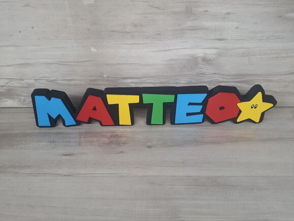 Nome de Mesa Tema Super Mario - Matteo - 10 cm