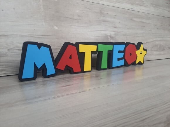 Nome de Mesa Tema Super Mario - Matteo - 10 cm