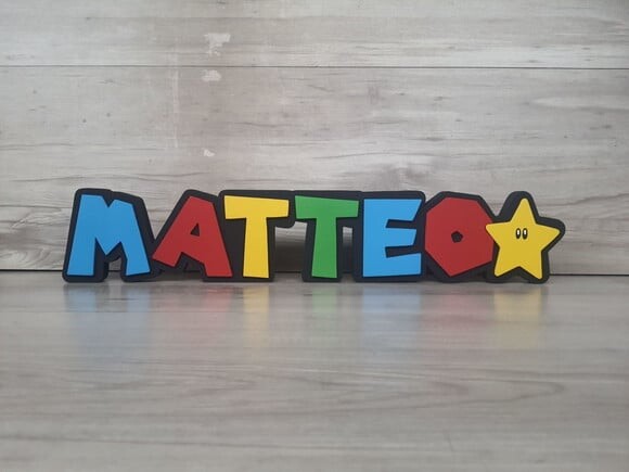 Nome de Mesa Tema Super Mario - Matteo - 10 cm