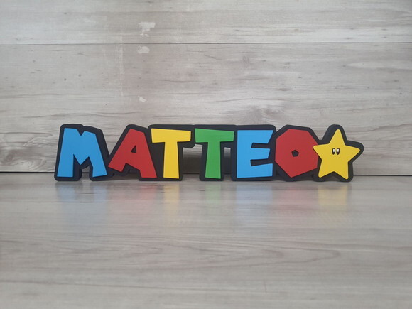 Nome de Mesa Tema Super Mario - Matteo - 10 cm