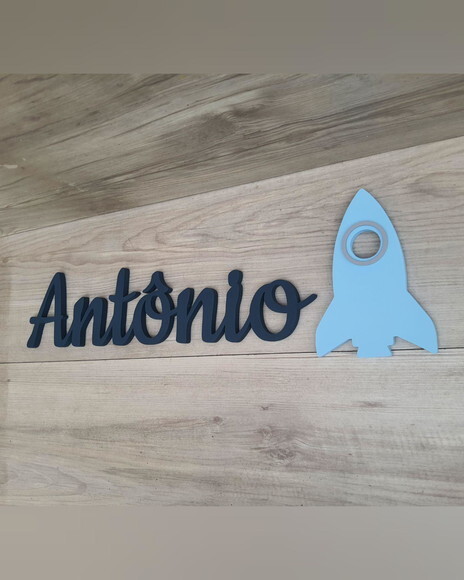Nome de Parede em mdf + Foguete - Antônio