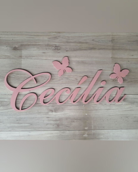 Nome de Parede em mdf + Borboletas - Cecília - 20 cm