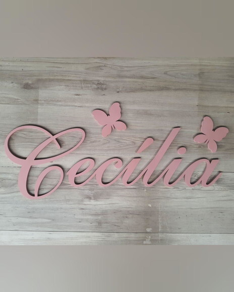 Nome de Parede em mdf + Borboletas - Cecília - 20 cm