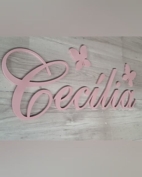 Nome de Parede em mdf + Borboletas - Cecília - 20 cm