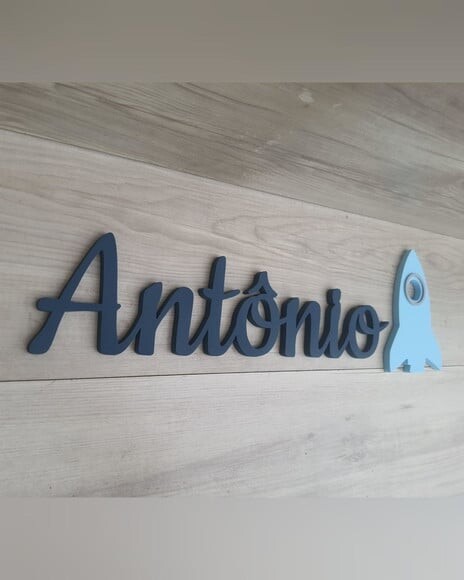 Nome de Parede em mdf + Foguete - Antônio