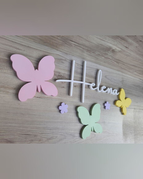Nome de Parede em mdf + Kit Borboletas - Helena - 20 cm