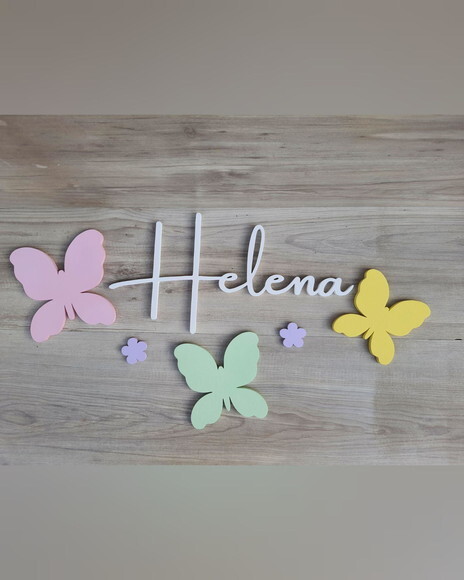 Nome de Parede em mdf + Kit Borboletas - Helena - 20 cm