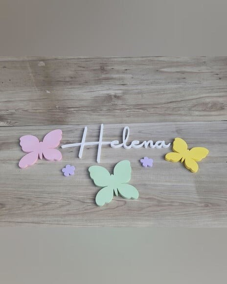 Nome de Parede em mdf + Kit Borboletas - Helena - 20 cm