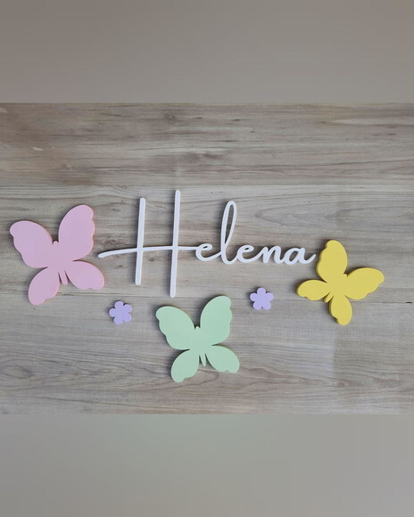 Nome de Parede em mdf + Kit Borboletas - Helena - 20 cm
