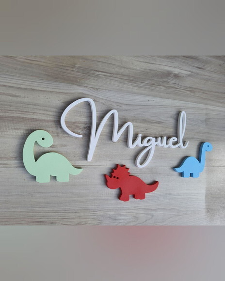 Nome de Parede em mdf + Trio Dinossauros - Miguel - 18 cm