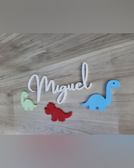 Nome de Parede em mdf + Trio Dinossauros - Miguel - 18 cm