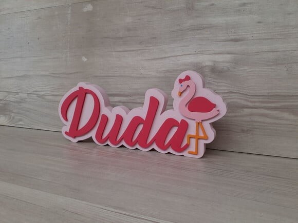 Nome em mdf - Peça de Mesa Tema Flamingo - Duda - 12 cm
