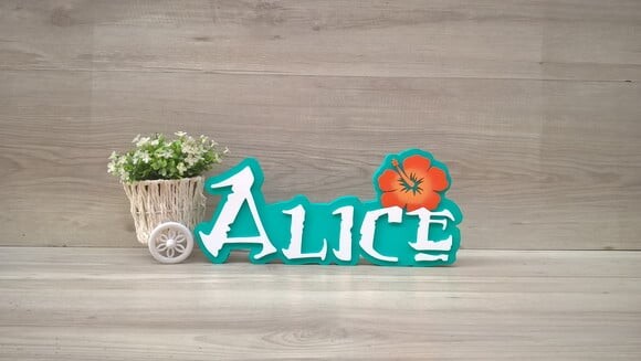Nome em MDF - Peça de mesa Tema MOANA - Alice 12 cm
