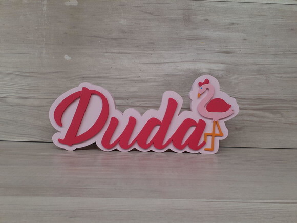 Nome em mdf - Peça de Mesa Tema Flamingo - Duda - 12 cm