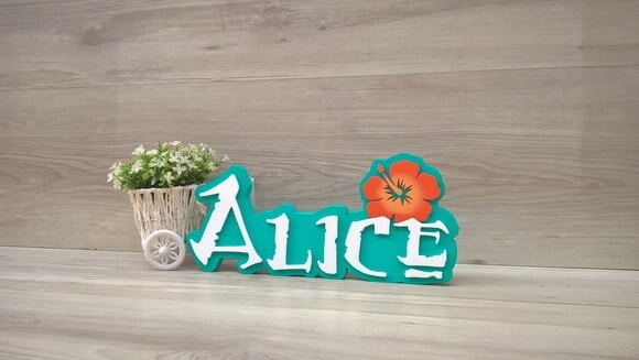 Nome em MDF - Peça de mesa Tema MOANA - Alice 12 cm