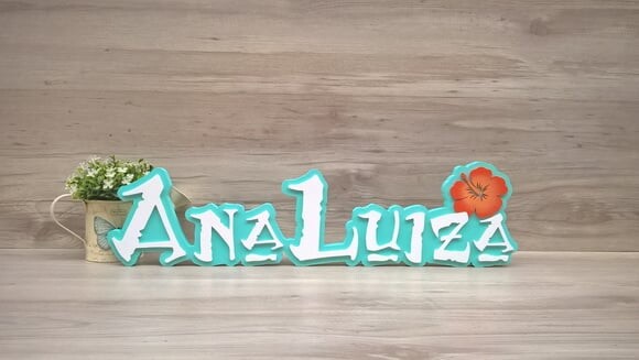 Nome em MDF - Peça de mesa Tema MOANA - Ana Luiza 12 cm