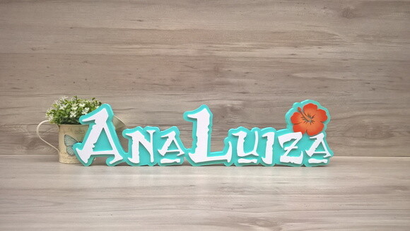 Nome em MDF - Peça de mesa Tema MOANA - Ana Luiza 12 cm