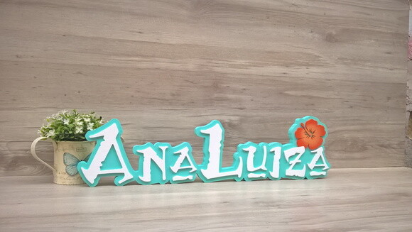 Nome em MDF - Peça de mesa Tema MOANA - Ana Luiza 12 cm