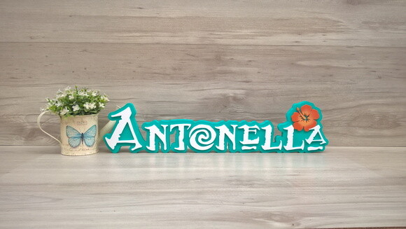 Nome em MDF - Peça de mesa Tema MOANA - Antonella 12 cm